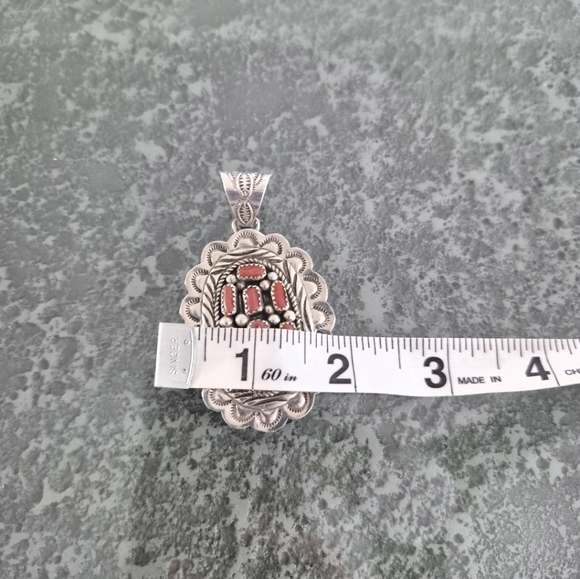Vintage Sterling Silver Coral Pendant - Picture 9 of 9